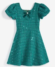 NWT 14 Rare Editions Big Girls Sequin Tweed Social Dress - Hunter
