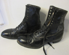 Vintage Black Leather Boots Shoes Lace Up Victorian Western Made Sole Stamp