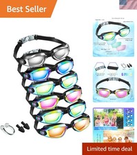 Comfortable 6-Pack Swim Goggles with Ear Plugs Nose Clips - Leak-Proof Design