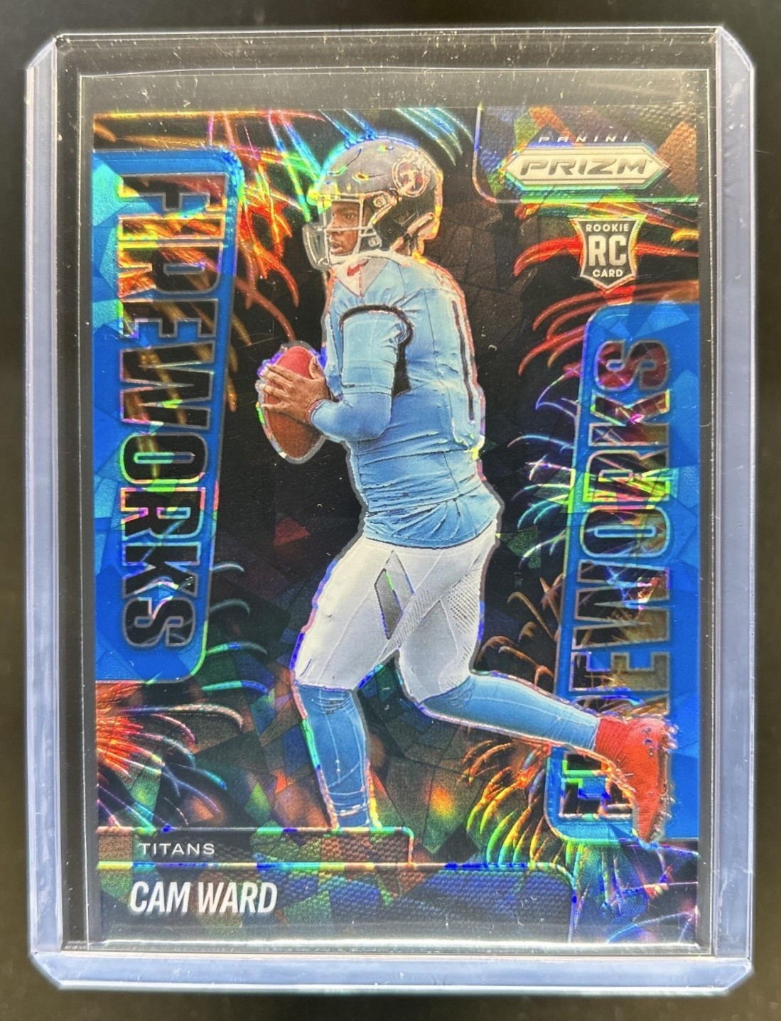 2025 Prizm Cam Ward Fireworks RC Blue Ice Rookie #/99 Titans