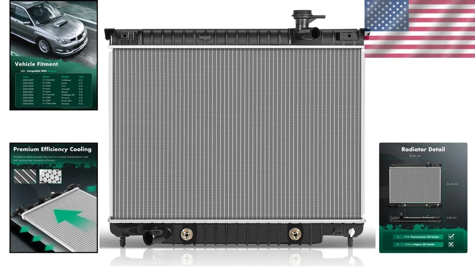 Radiador de repuesto para Buick Rainier & Isuzu, 2004-2009 - Ajuste directo, 4,2 L Foto 2 de 4