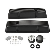 Black Tall Valve Covers Ball Milled Breather Combo For 1958-1986 Sbc Chevy 350