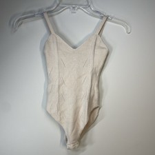 Pretty Little Thing Tank Bodysuit Size Small Tan Beige Spaghetti Strap Knit EIC