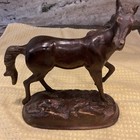 Vintage bronze tone cast metal horse figurine oval base @ 9” mid-century decor — photo 1