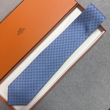 Hermes Blue Silk Tie 8cm Wide 152cm Neatly Folded Used