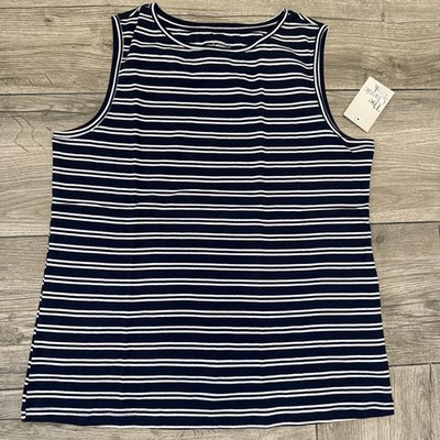 XL Croft & Barrow The Classic Tank Navy & White Striped Sleeveless Top 2019 Tee