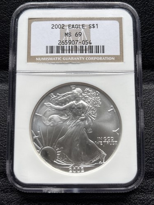 #ad 2002 $1 American Silver Eagle NGC MS 69 Brown Label $99.99