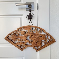 Hand Carved Wooden Dragon Fan Wall Hanging Asian Chinese Art 16.5x8