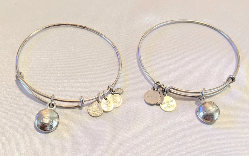 Lote de 2 Pulseras Brazalete Alex And Ani Tono Plata Topacio Azul y Cristal Amatista Foto 4 de 4