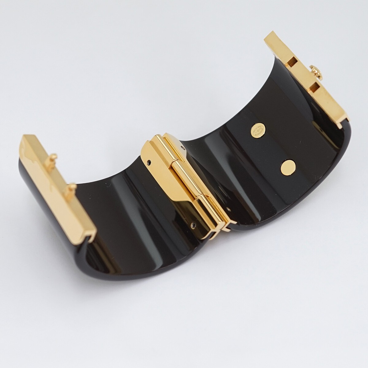 CHANEL CC Logo Black Bangle Cuff Bracelet 6.7