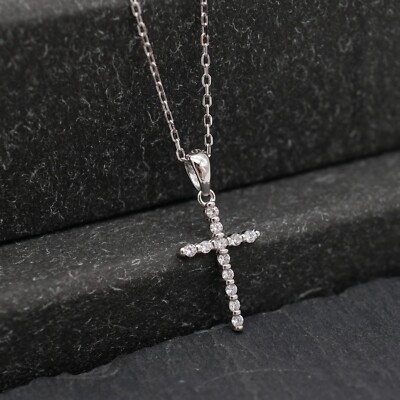 Women 925 Sterling Silver Cross CZ Pendant Necklace A2906 | eBay