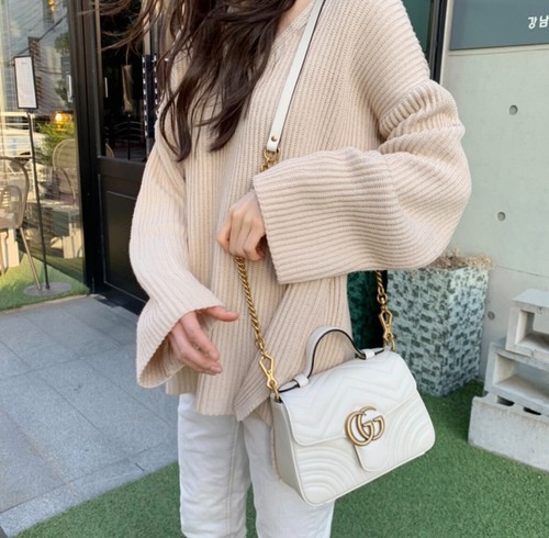 Gucci Kalbsleder Matelasse Mini GG Marmont Top Henkeltasche, weiß (100 % authentisch) - Bild 12 von 13