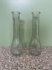 Set Of 2 Vintage Clear Glass Bud Vases 8.5" Tall