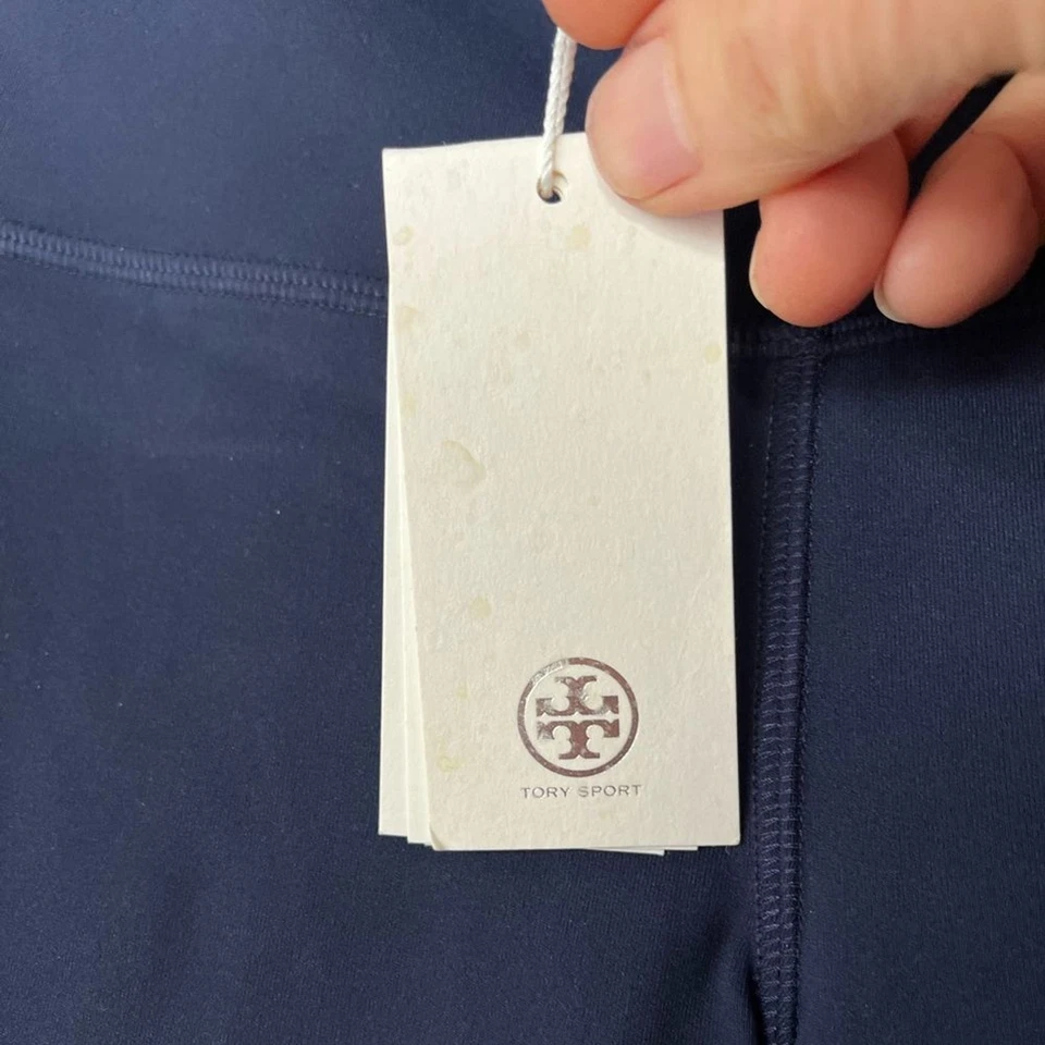 Tory Burch blue/white/green color block sports bra & highrise bike shorts set XS - Image 2 of 4