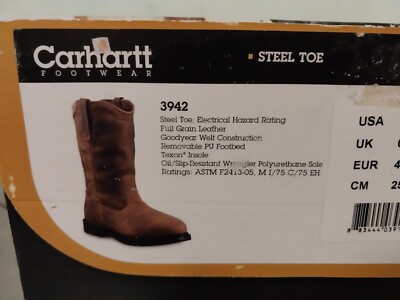 Carhartt Brown Leather Pull On Steel Toed Boots Size 7.5-CMP3942-NIB