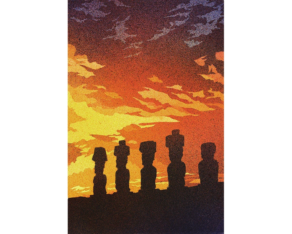 Watercolor painting of Moai statues on Easter Island, Chile painting (print). - Image 3 of 4