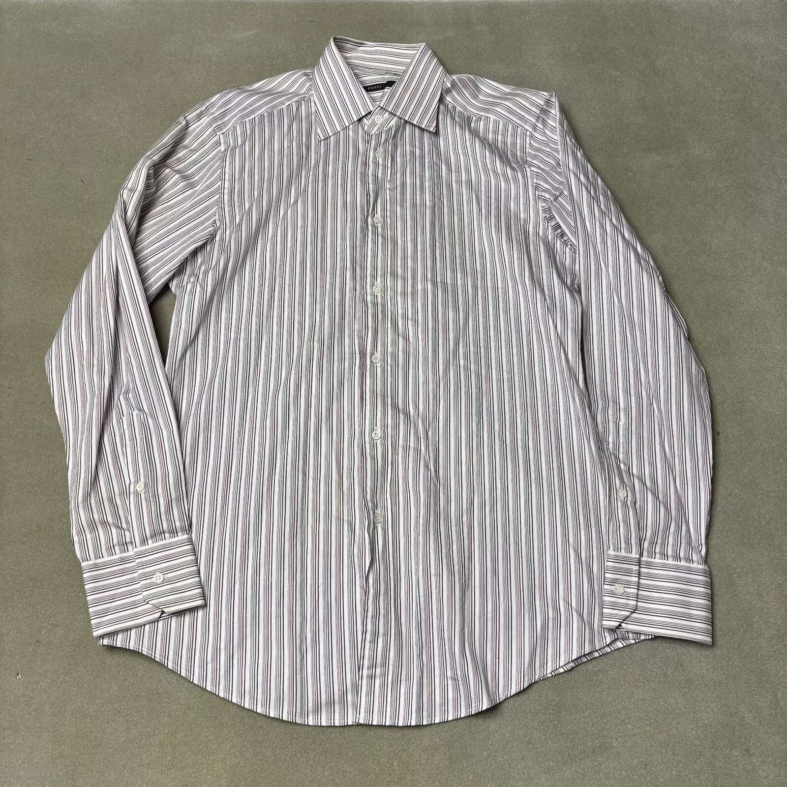 Gucci Robe Chemise Homme 16 41 Blanc Rayé Bouton Manches Longues Vintage Italie