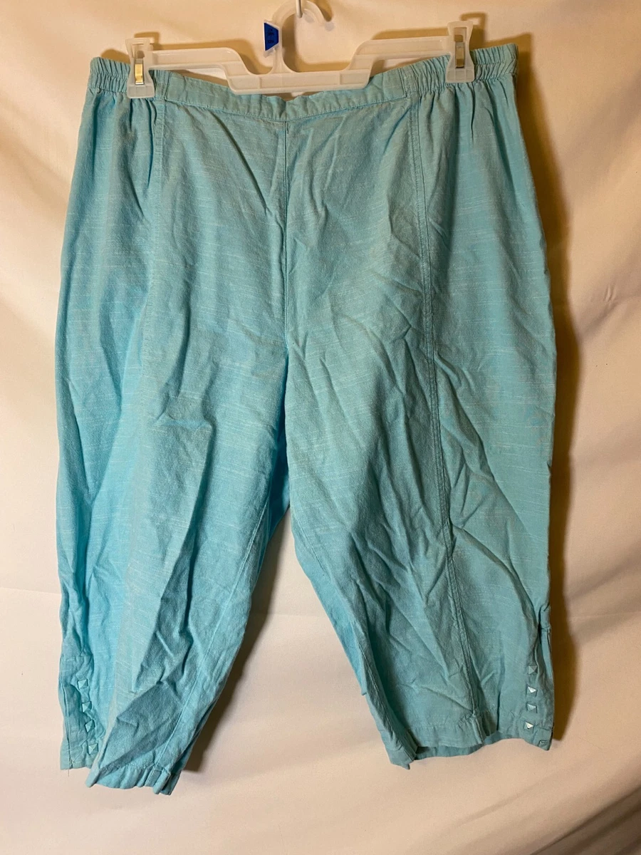 CD Daniels Womens Plus SIze 2X Teal Cropped Pants elastic waist capri