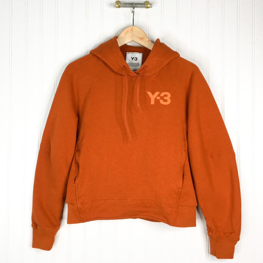 Y-3 Womens Logo Hoodie Sweatshirt Solid Orange Long Sleeve Pockets