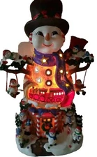 Vintage Jaimy Hand Painted Sculptured Lighted Christmas Snowman House