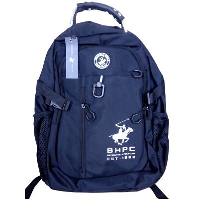 Beverly Hills Polo Club BHPC Backpack Black With White Logo Cushioned Straps