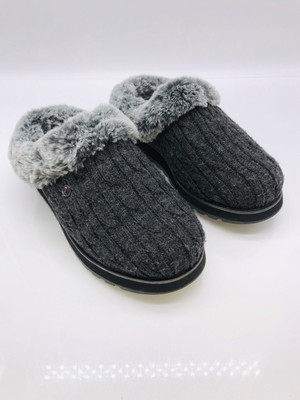 skechers sweater knit faux fur slippers