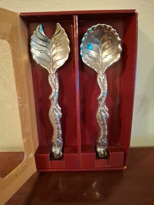Boxed Pre-Owned Arthur Court Aluminum Vine Salad Spoon Set