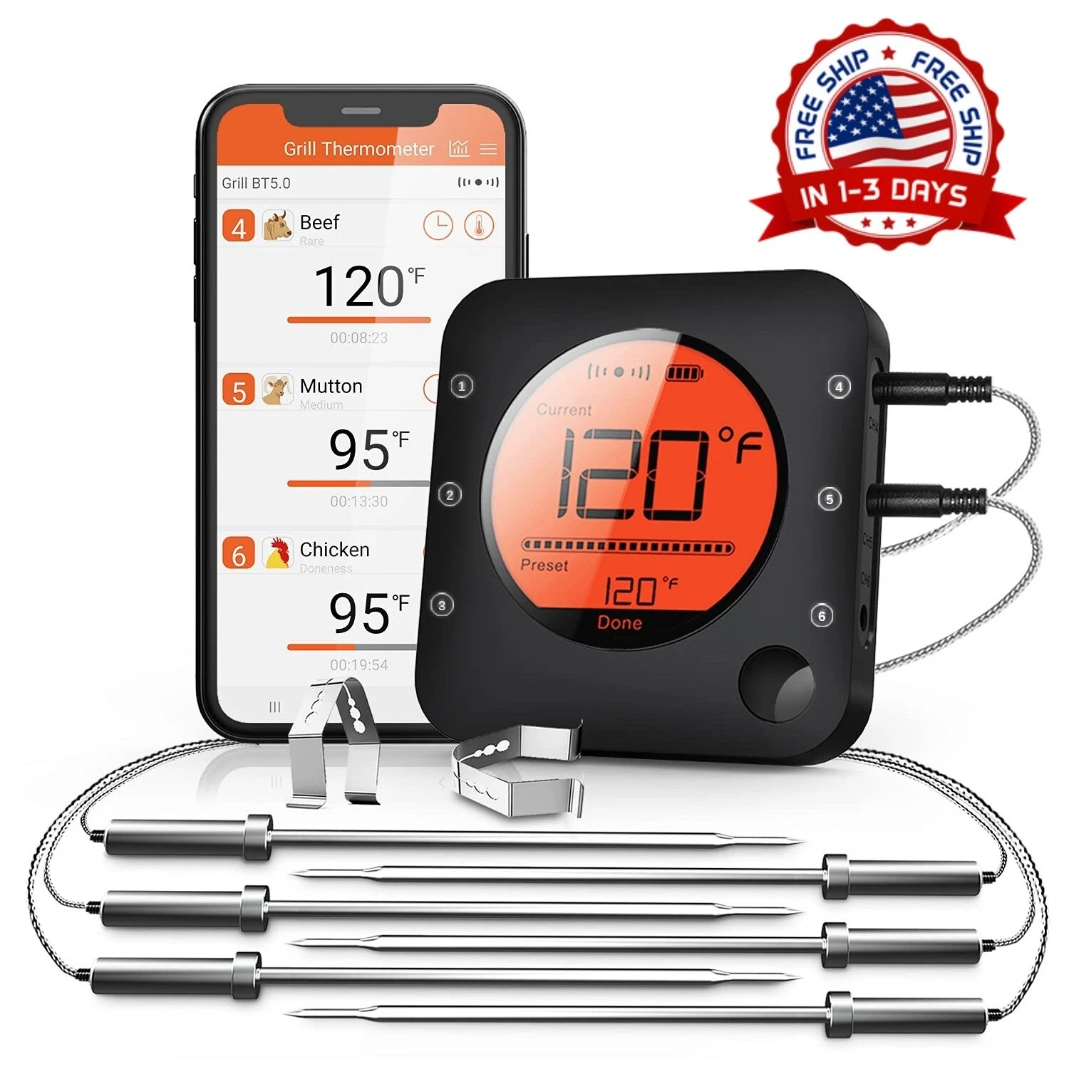 Termómetro De Carne Digital BBQ Termometro De Alimentos Para Cocina Pantalla LCD