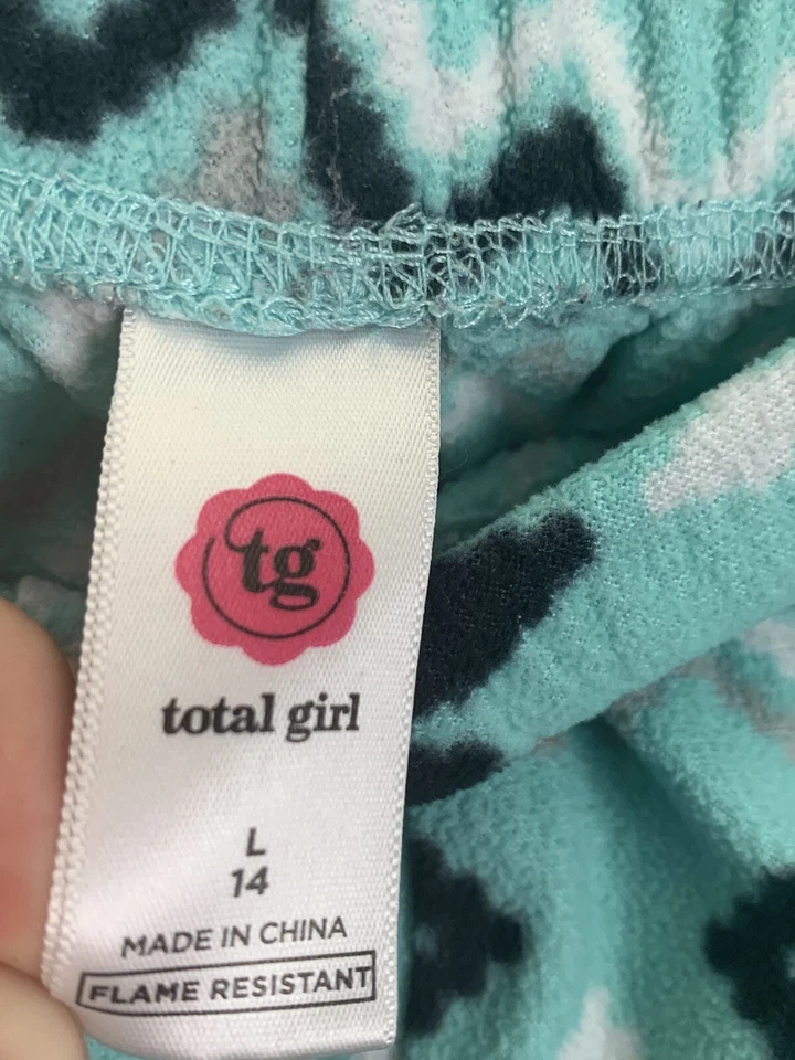 Pantalones de salón Total Girl verde azulado/negro/blanco/gris estampado 100 % poliéster niña L  Foto 4 de 4