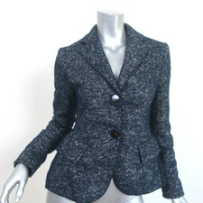 Sportmax Defile Tweed Jacket Navy Mohair-blend Size Us 2 Two Button Blazer