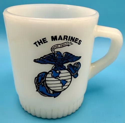 Vintage RARE Anchor Hocking FIRE KING Ribbed Base THE MARINES Mug