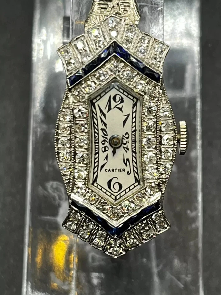 Reloj Cartier Vintage Art Deco Damas Diamante y Zafiro Platino Foto 2 de 4