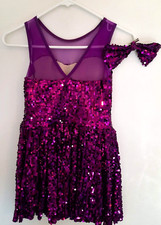 Ice Figure Skating Competition Girls' Dress Purple Sequins Mesh Spandex Sz LC