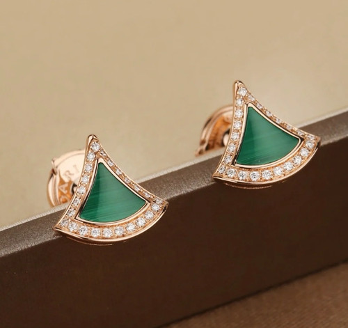 BVLGARI DIVAS 'DREAM Earrings Rose gold diamond malachite stud earrings - Picture 1 of 6