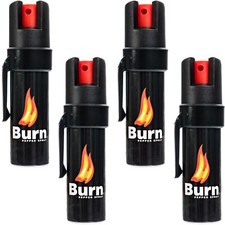 4-Pack Burn Pepper Spray for Self Defense - 0.5oz Black with Security Clip