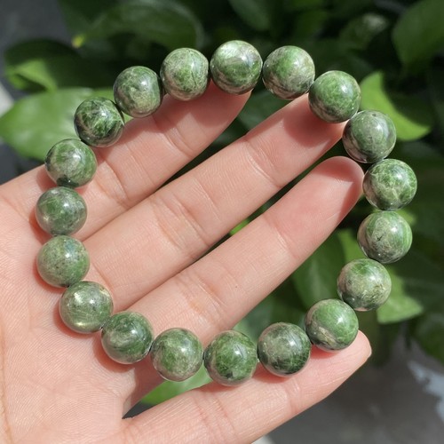 Pulsera de cuentas de piedras preciosas de cristal de cuarzo con diopsido verde natural de 10,5 mm C1192 - Imagen 7 de 9