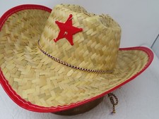 CHILD'S KIDS STRAW COWBOY HAT RED SHERIFF BADGE WESTERN Unisex PROP