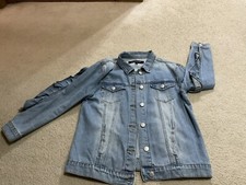 Ashley Mason Womens Juniors Blue Trim Ruffle Back Denim Jacket L