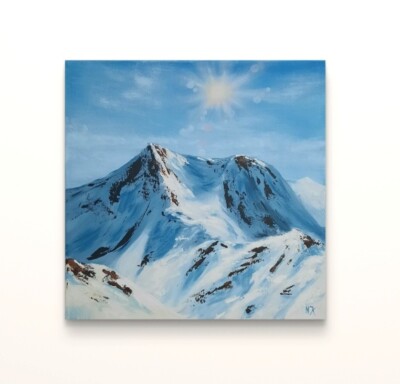 Original mountains in the snow landscape painting canvas unique, mountain painting