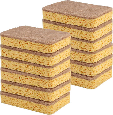12 Pack Non-Scratch Scrub Sponge, Natural Kitchen Sponges for Cleaning Kitchen,