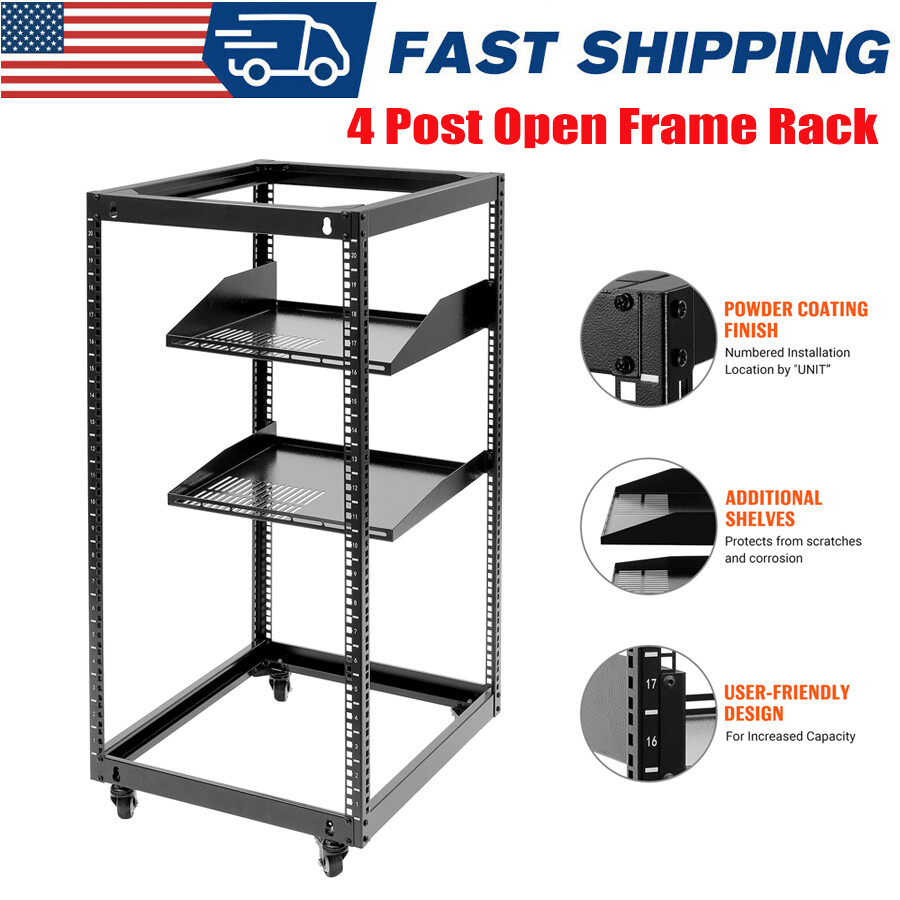 20U Network Rack - Heavy Duty 4 Post Design Holds All Your Networking & AV Gear