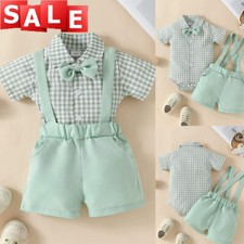 Baby Boys Gentleman Outfits Suits Shirt Bib Pants Bow Tie Overalls Clothes Set