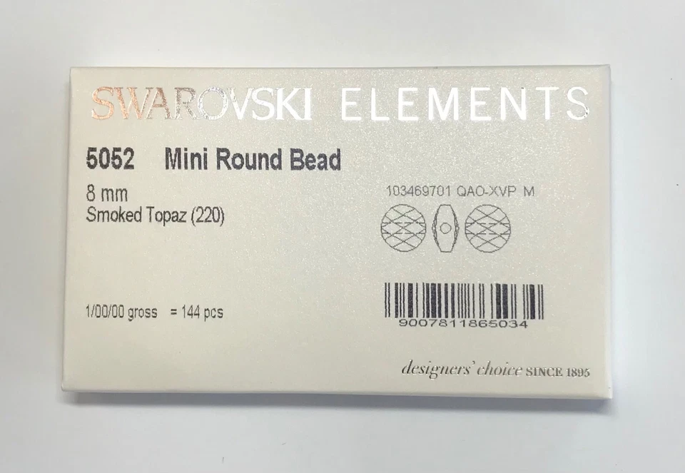 Swarovski® Crystal Mini Round Beads #5052 - 8mm - SMOKED TOPAZ - Factory Package - Image 2 of 4
