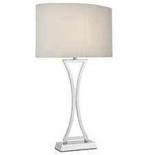 Polished Chrome Modern Concave Table Lamp with Cream Oval Shade 53cm x 16cm x 31