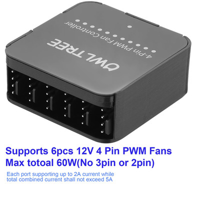 12V 4 Pin PWM Fan Speed Controller PC Hub 6 Fans Supported Powered by Type-C Max