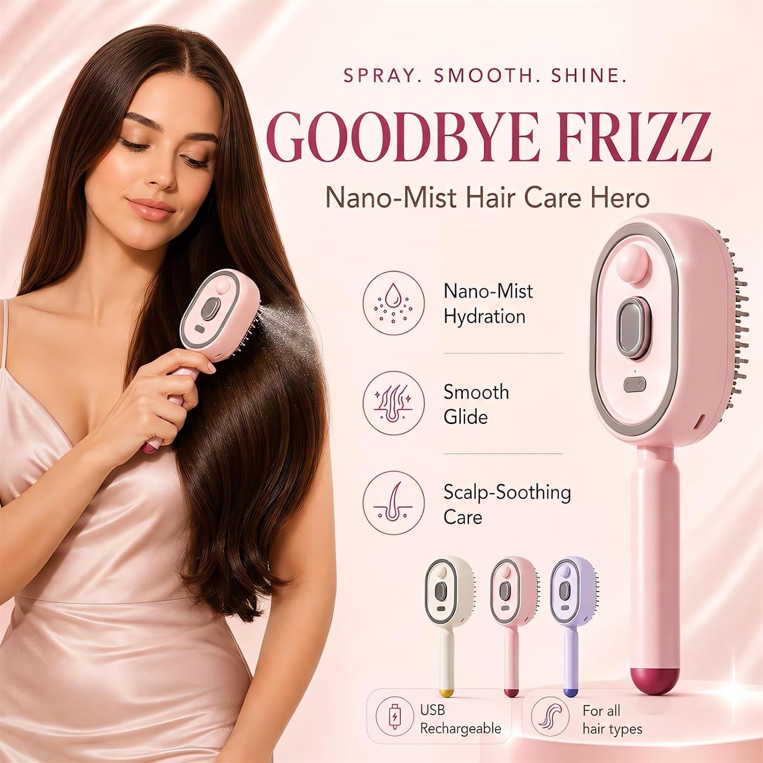 All in One Misting Aqua Detangler Brush Electric Spray Air Cushion Massage Comb