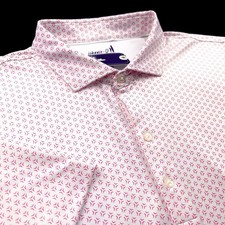 Johnnie O Performance Golf Geometric Print Polo Shirt Red White Large