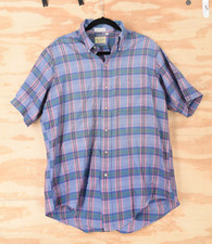 Vintage Perlis New Orleans Plaid Lightweight S/S Button Up Shirt Mens L USA Made
