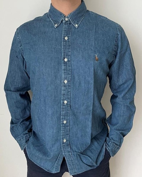 Men Polo Ralph Lauren Shirt Navy Denim XL