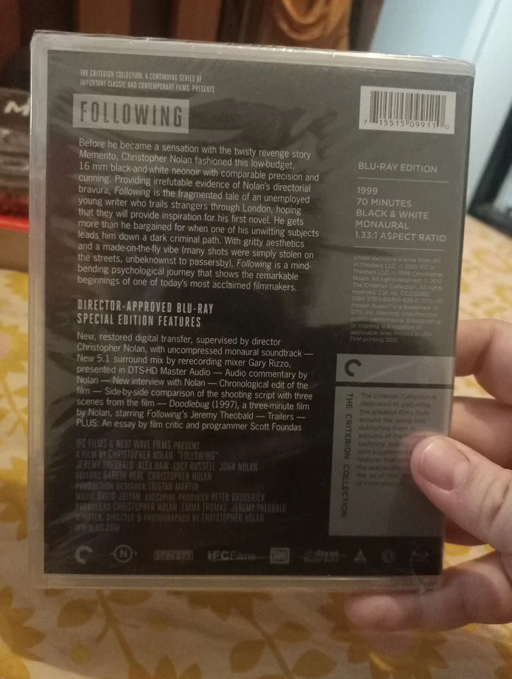 Following (Criterion)  Region A Bluray – New + Sealed Christopher Nolan - Image 2 of 2